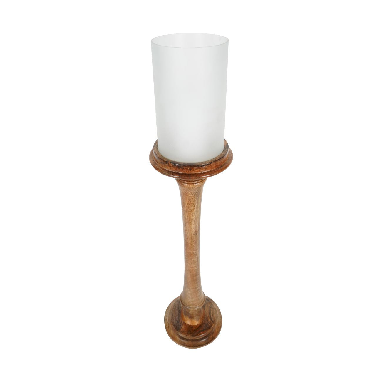 Laura Ashley Wood & Frosted Glass Pedestal Hurricane Candle Holder Large